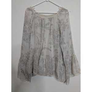 Luisa Ricci Sheer 100% Silk Top‎ Lined White Floral Long Sleeve Size Large Fairy